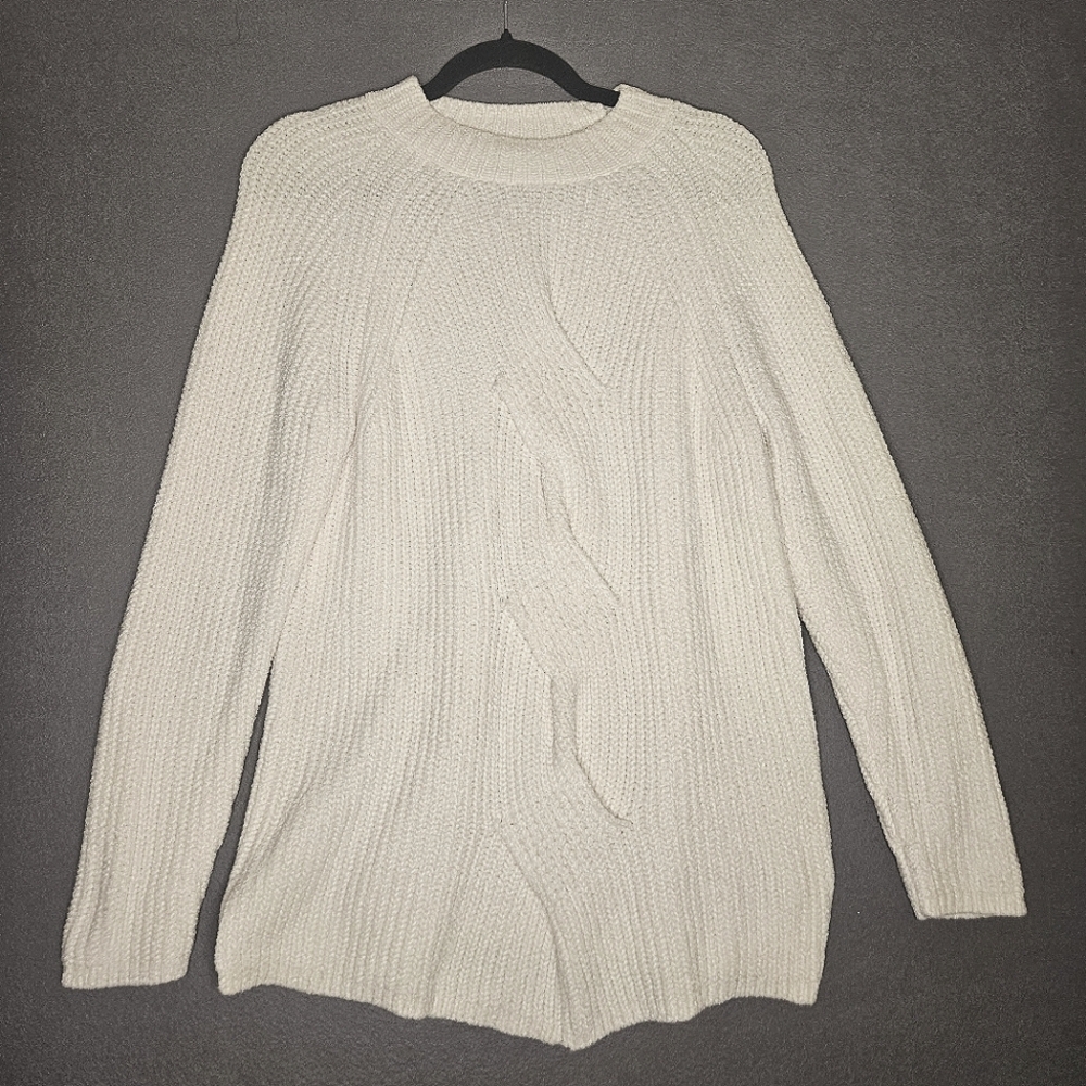 0018 J Jill Soft Chenille Knot Design Sweater Warm Cozy White Cream Ivory Small